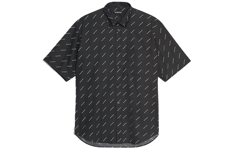 Balenciaga All-Over Logo Short Sleeve Shirt Black 534332TBL961070