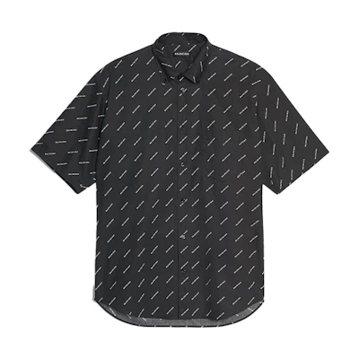 Balenciaga All-Over Logo Short Sleeve Shirt Black 534332TBL961070
