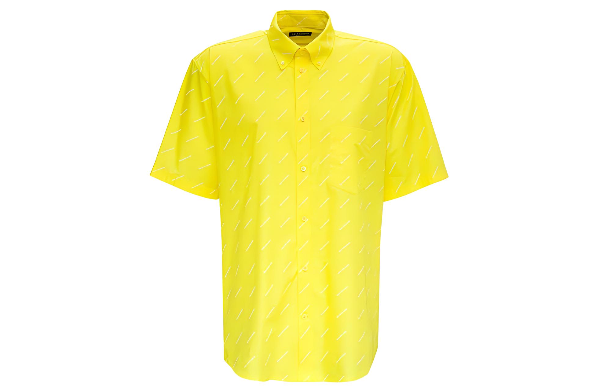 Balenciaga All-Over Logo Yellow Short Sleeve Shirt . 534332TBL967201