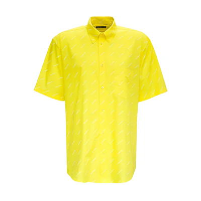 Balenciaga All-Over Logo Yellow Short Sleeve Shirt . 534332TBL967201