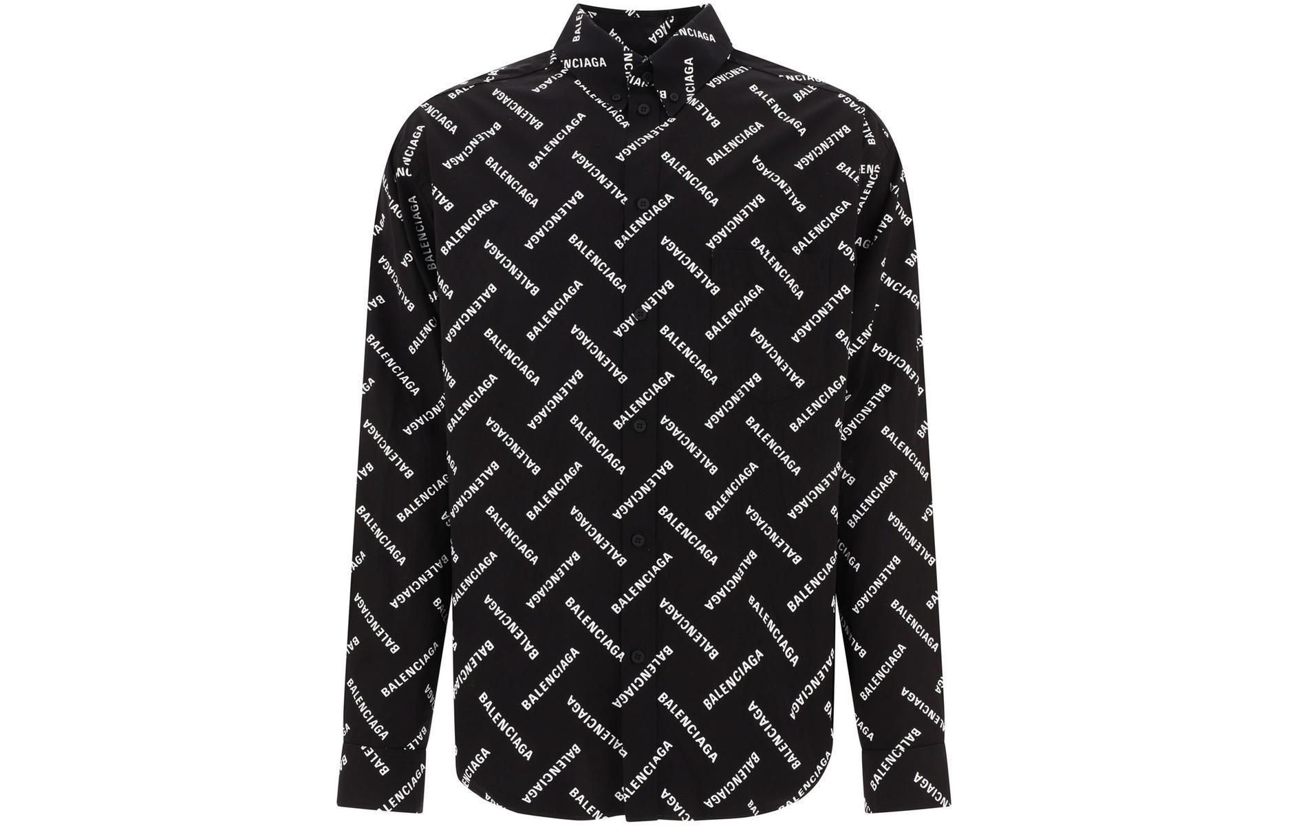 Balenciaga All-Over Print Button-Up Long Sleeve Shirt Black (). 662983TPLA41070