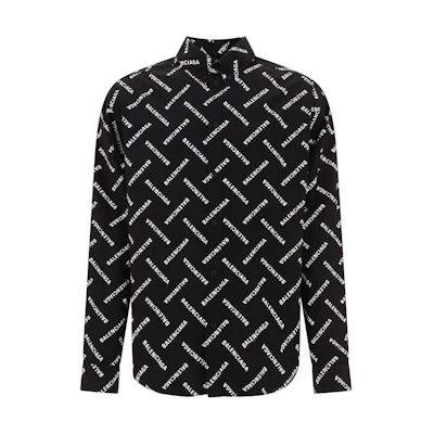 Balenciaga All-Over Print Button-Up Long Sleeve Shirt Black (). 662983TPLA41070