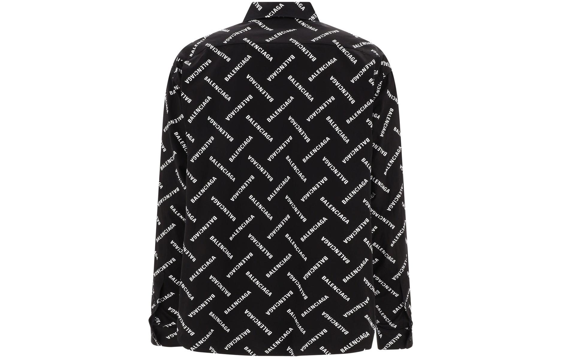 Lookbook Kemeja Lengan Panjang Balenciaga Hitam dengan Motif All-Over Print. 662983TPLA41070