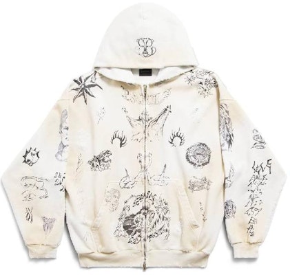 巴黎世家全印花连帽拉链外套 男女同款 白色常规版型 770939TQVK13307 Buy 巴黎世家全印花连帽拉链外套 男女同款 白色常规版型 770939TQVK13307