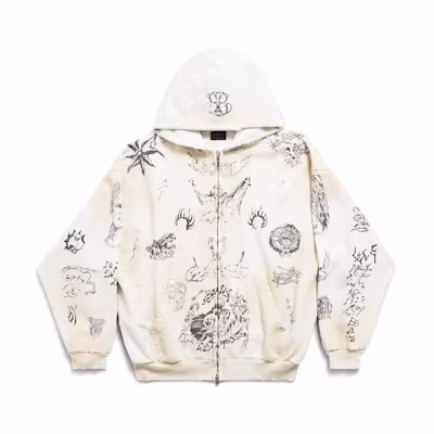 Balenciaga All-Over Print Hoodie Zip Jacket Unisex White Regular Fit. 770939TQVK13307