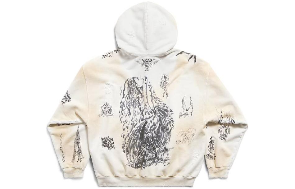 Lookbook 巴黎世家全印花连帽拉链外套 男女同款 白色常规版型 770939TQVK13307