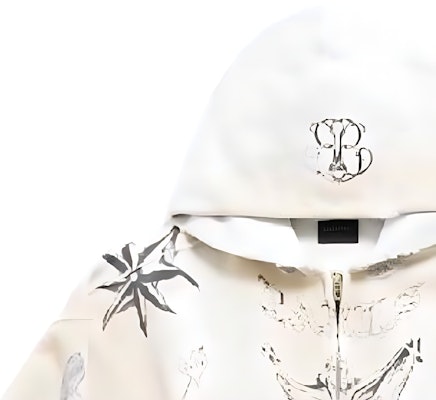 巴黎世家全印花连帽拉链外套 男女同款 白色常规版型 770939TQVK13307 Cheap 巴黎世家全印花连帽拉链外套 男女同款 白色常规版型 770939TQVK13307