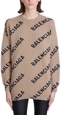 Balenciaga All Over Logo Crewneck 'Beige/Black' Lookbook Balenciaga All Over Logo Crewneck 'Beige/Black'