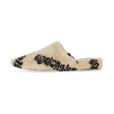 Balenciaga All Over Logo Mule Biege Teddy