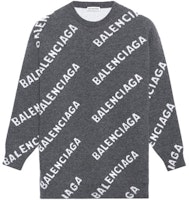 Balenciaga All Over Logo Wool Crewneck 'Dark Grey/White' Balenciaga All Over Logo Wool Crewneck 'Dark Grey/White'