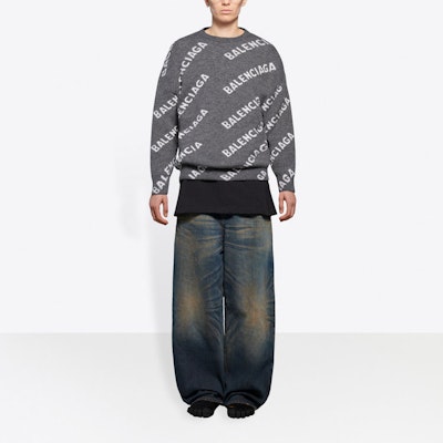 Balenciaga All Over Logo Wool Crewneck 'Dark Grey/White' Lookbook Balenciaga All Over Logo Wool Crewneck 'Dark Grey/White'