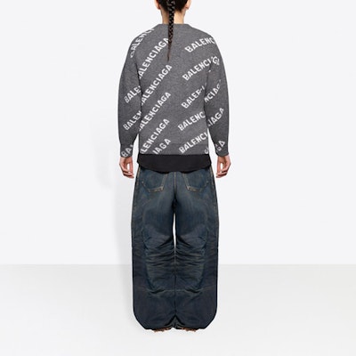Balenciaga All Over Logo Wool Crewneck 'Dark Grey/White' Shop Balenciaga All Over Logo Wool Crewneck 'Dark Grey/White'