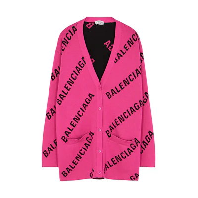 Balenciaga Allover Logo Cardigan 'Pink/Black'