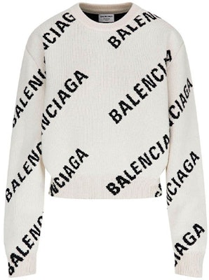 Balenciaga Allover Logo Crewneck 'Chalky White/Black' Buy Balenciaga Allover Logo Crewneck 'Chalky White/Black'