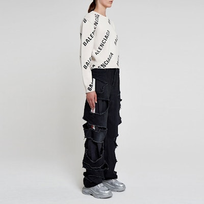 Balenciaga Allover Logo Crewneck 'Chalky White/Black' Shop Balenciaga Allover Logo Crewneck 'Chalky White/Black'
