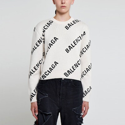 Balenciaga Allover Logo Crewneck 'Chalky White/Black' Purchase Balenciaga Allover Logo Crewneck 'Chalky White/Black'