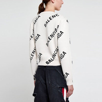 Balenciaga Allover Logo Crewneck 'Chalky White/Black' Details for Balenciaga Allover Logo Crewneck 'Chalky White/Black'