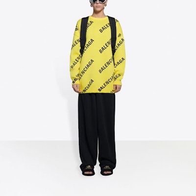 Balenciaga Allover Logo Crewneck 'Yellow/Black' Lookbook Balenciaga Allover Logo Crewneck 'Yellow/Black'