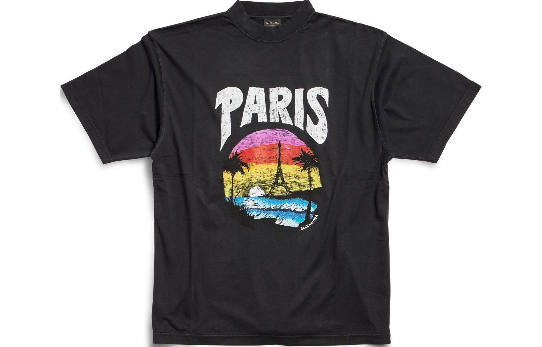 Order 발렌시아가 알파벳 아키텍처 프린트 블랙 크루넥 티셔츠 레귤러 핏. 764235TPVL91569