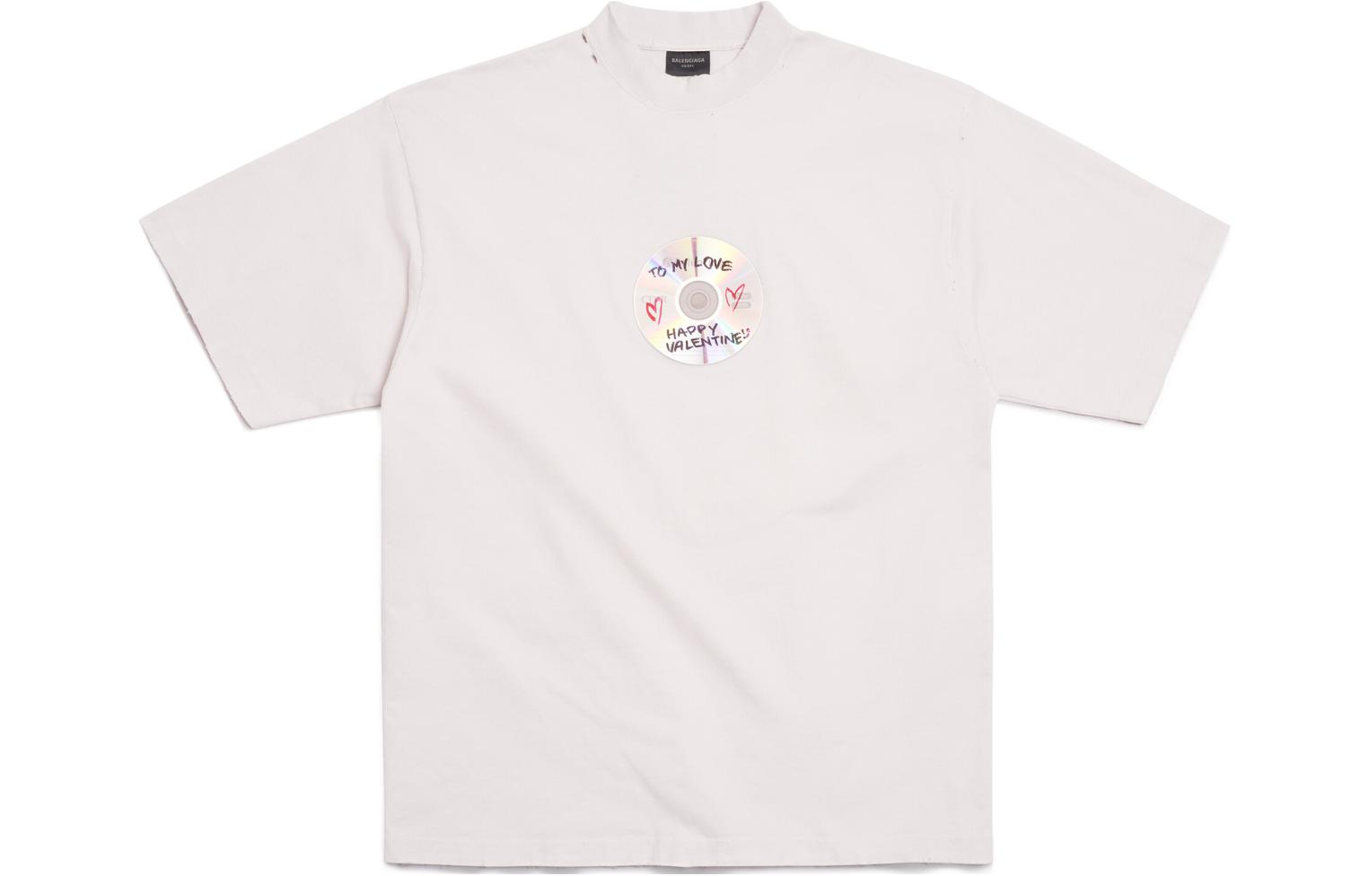 Order 巴黎世家字母CD印花男女同款短袖圆领T恤奶白色 764235TQVE49016