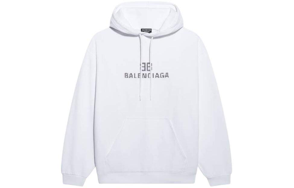 Buy 巴黎世家字母印花抽绳长袖连帽衫男女同款白色 578135TKVI89040