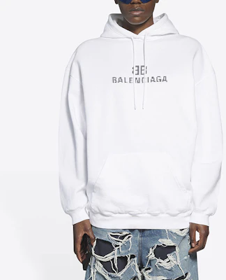 巴黎世家字母印花抽绳长袖连帽衫男女同款白色 578135TKVI89040 Shop 巴黎世家字母印花抽绳长袖连帽衫男女同款白色 578135TKVI89040