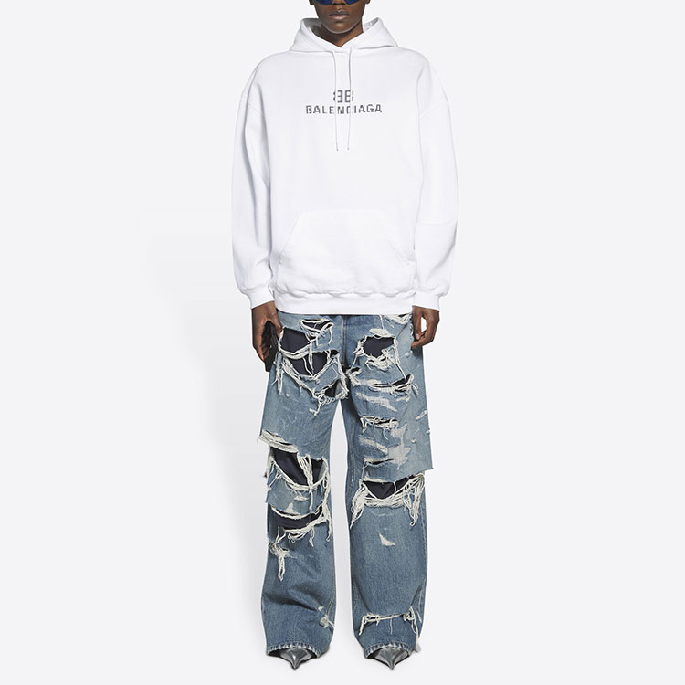 Sizing 巴黎世家字母印花抽绳长袖连帽衫男女同款白色 578135TKVI89040