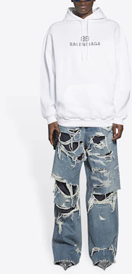 巴黎世家字母印花抽绳长袖连帽衫男女同款白色 578135TKVI89040 Sizing 巴黎世家字母印花抽绳长袖连帽衫男女同款白色 578135TKVI89040