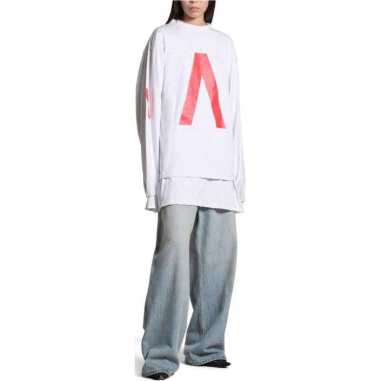 Shop バレンシアガ アーカイブシリーズ ユニセックス ロゴ オーバーサイズ 長袖Tシャツ ホワイト 781245TQVA11561