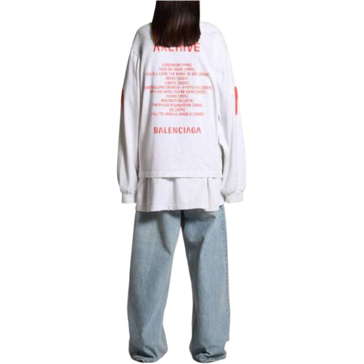 Purchase バレンシアガ アーカイブシリーズ ユニセックス ロゴ オーバーサイズ 長袖Tシャツ ホワイト 781245TQVA11561