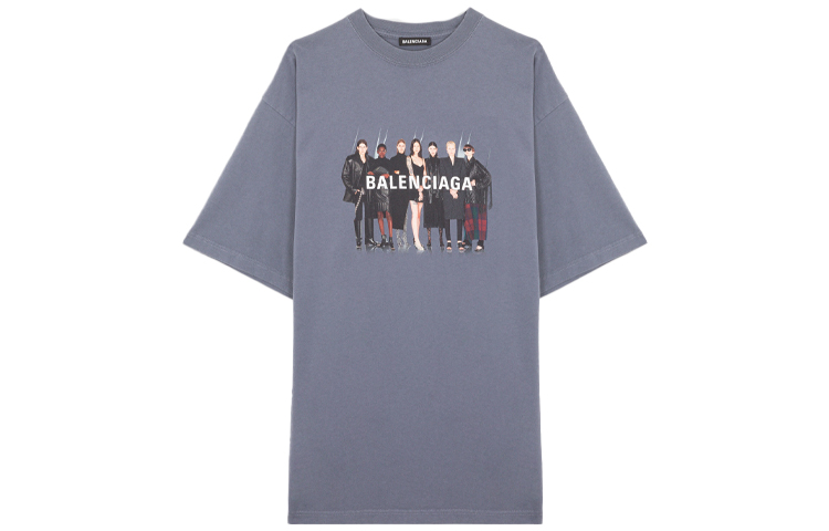 Balenciaga Band Graphic Logo Vintage Gray Unisex T-Shirt. 620969TIV471404 圖 2