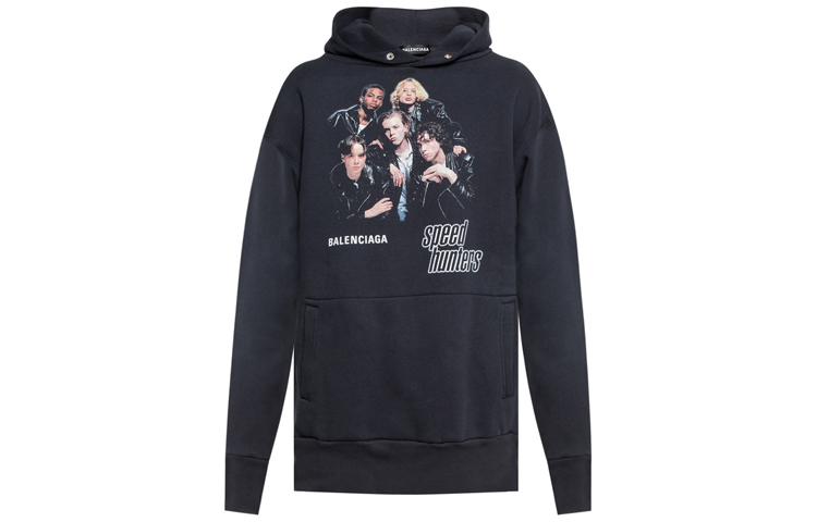 Balenciaga Band Print Hoodie Navy Long Sleeve Sweatshirt 541706TCV371055