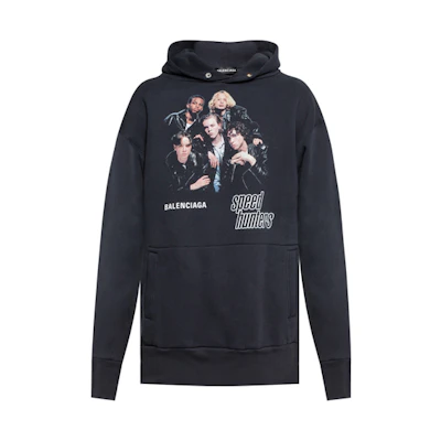 Balenciaga Band Print Hoodie Navy Long Sleeve Sweatshirt 541706TCV371055
