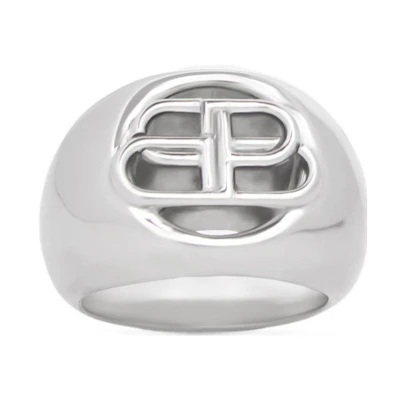 Balenciaga BB Brass Hollow Pattern Ring Unisex Couple Style Jewelry. 674538TZ99S0668
