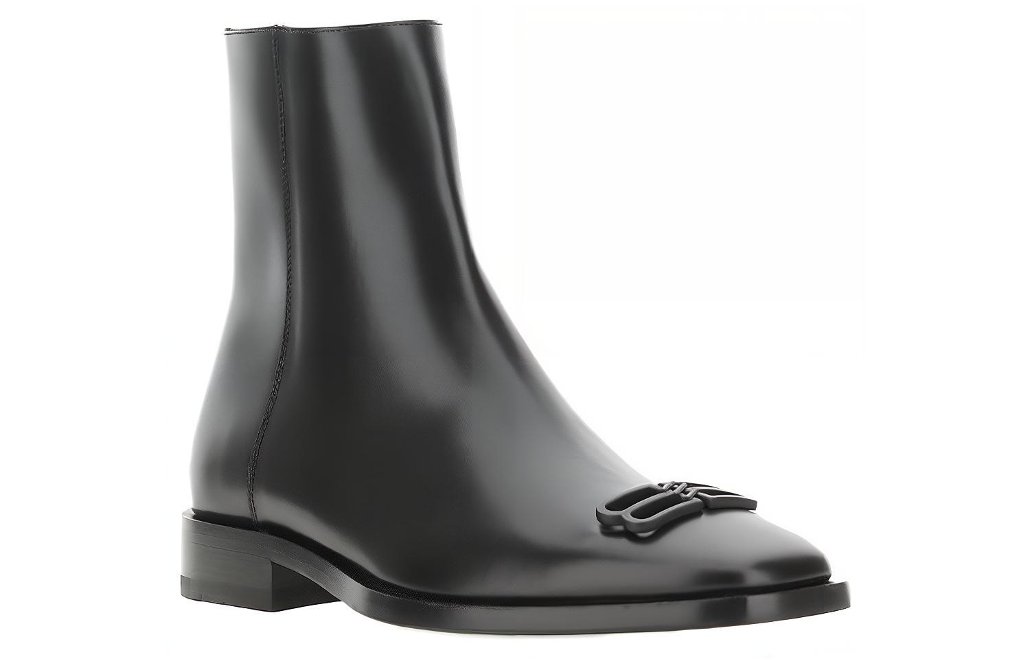 Order 巴黎世家 Balenciaga Rim 皮革 拉鍊圓頭舒適 時尚短靴 男款 黑色