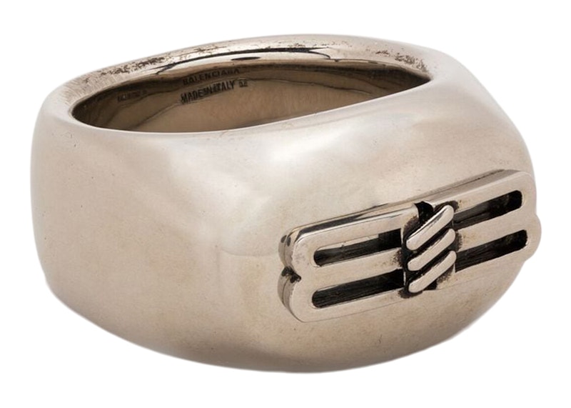 Balenciaga BB Icon Signet Ring Antique Silver