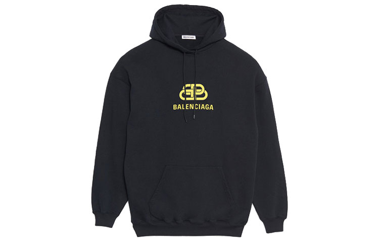 Balenciaga BB Lock Classic Print Hoodie Black Yellow Unisex Pullover 578138TEV191361