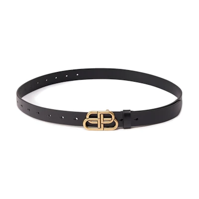 Balenciaga BB Logo Cutout Leather Belt Black 3.5cm. 581690-1000