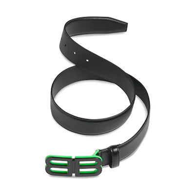 Balenciaga BB Logo Smooth Buckle Leather Belt Men Black 3.3cm Wide. 674171210NP1063