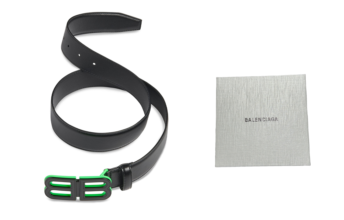 Lookbook Balenciaga BB Logo Tali Pinggang Kulit Hitam Lelaki Lebar 3.3cm. 674171210NP1063