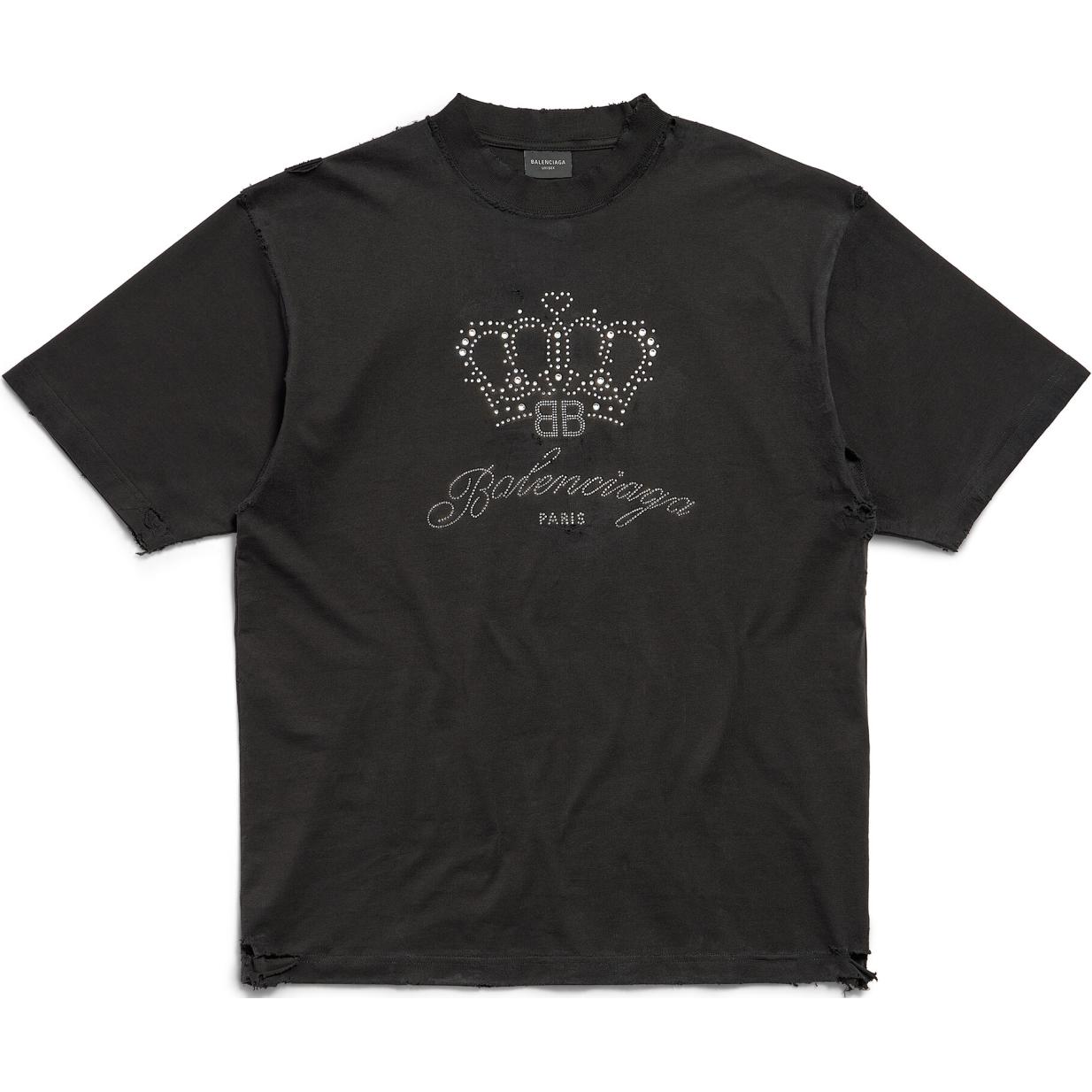 Balenciaga BB Motel Fit Crown Logo Print Unisex Black Crewneck T-Shirt. 764235TQVK91083