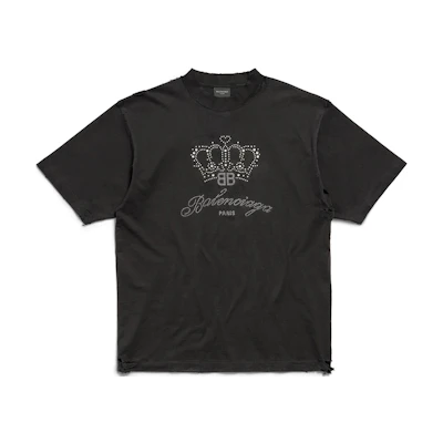 Balenciaga BB Motel Fit Crown Logo Print Unisex Black Crewneck T-Shirt. 764235TQVK91083