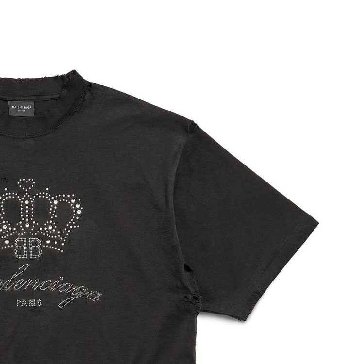 Cheap Balenciaga BB Motel Fit Baju Hitam Logo Mahkota Unisex. 764235TQVK91083