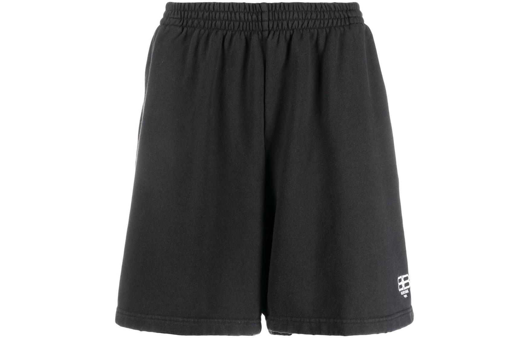 Order Balenciaga BB Paris Icon SS22 Black Elastic Waist Casual Shorts for Men. 676137TMVG69034