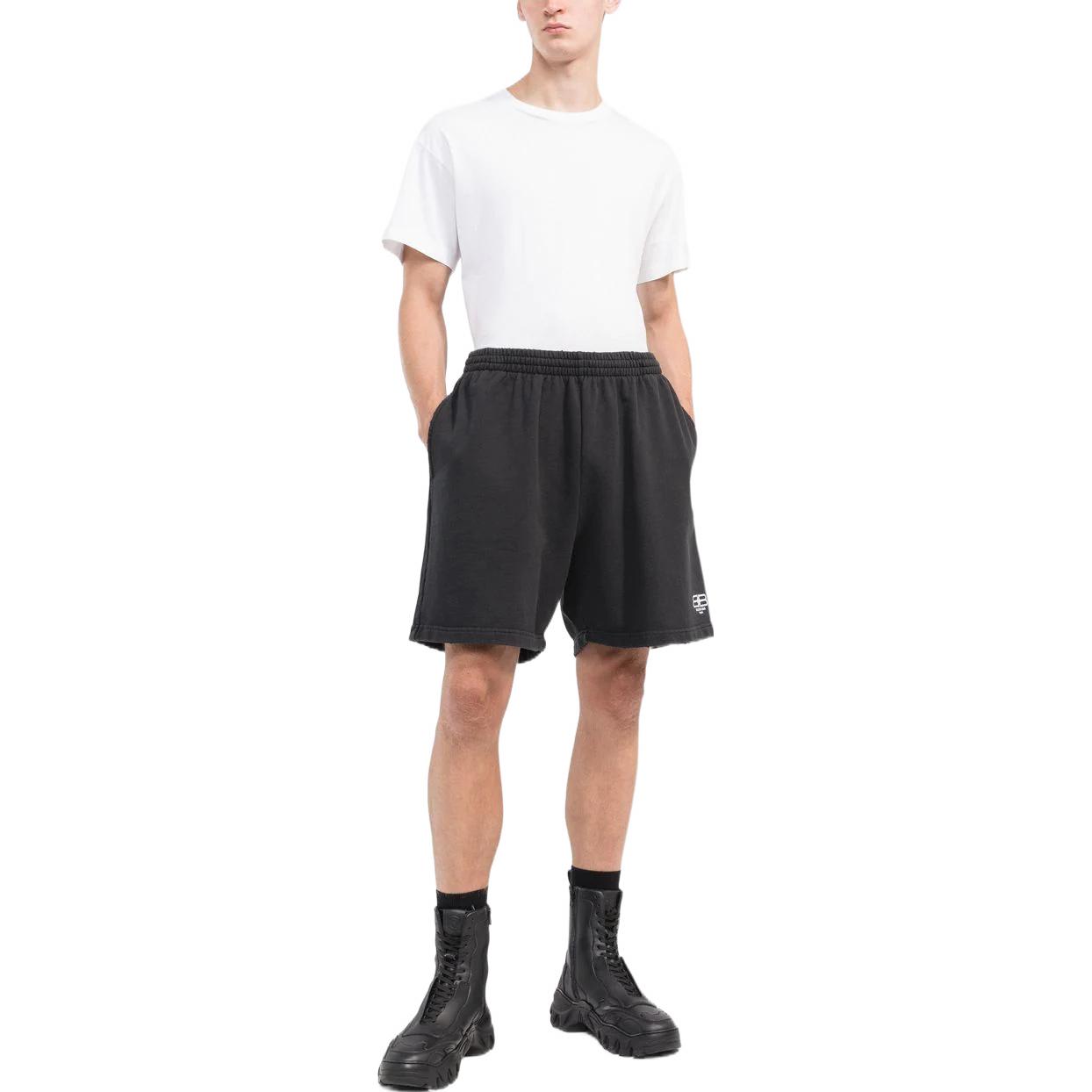 Lookbook Balenciaga BB Paris Icon SS22 Black Elastic Waist Casual Shorts for Men. 676137TMVG69034