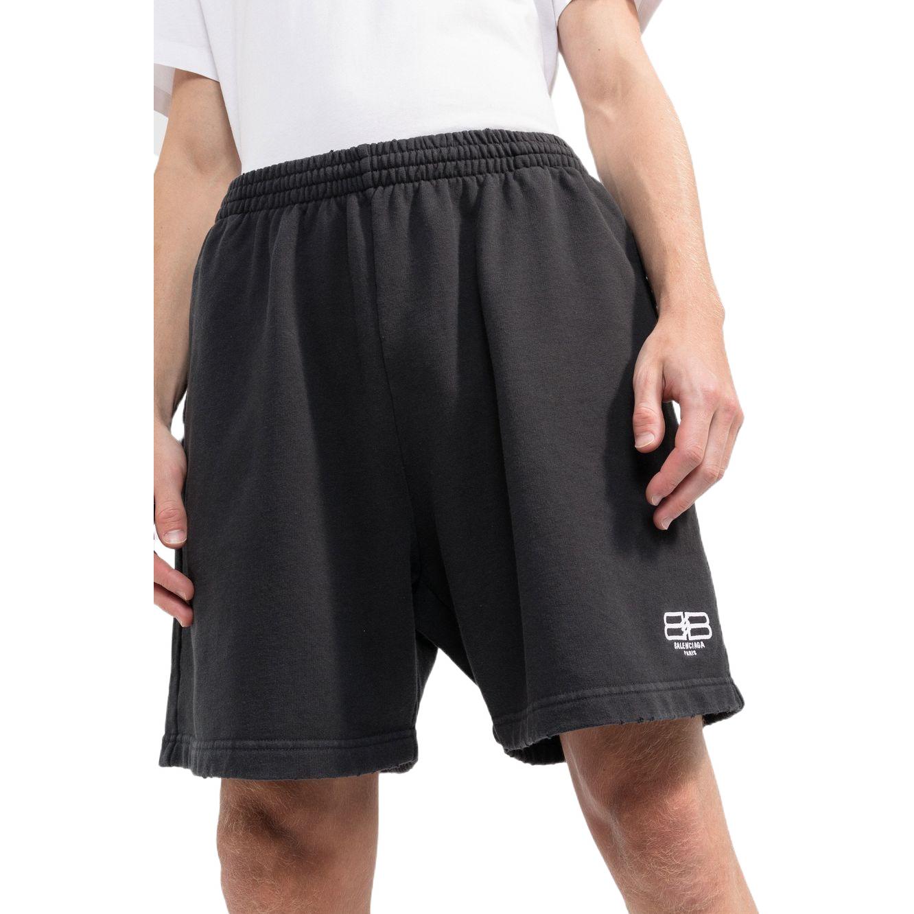 Purchase Balenciaga BB Paris Icon SS22 Black Elastic Waist Casual Shorts for Men. 676137TMVG69034