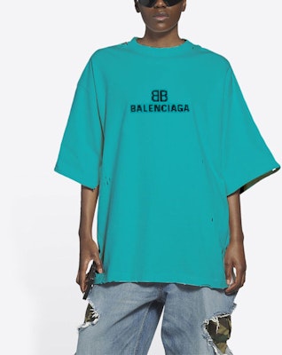 Balenciaga BB Pixel Boxy T-Shirt 'Turquoise/Black' Shop Balenciaga BB Pixel Boxy T-Shirt 'Turquoise/Black'
