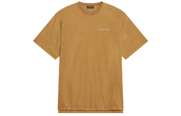 Balenciaga Beige Letter Print Crewneck Short Sleeve Regular Fit T-Shirt 612966TLVB39504