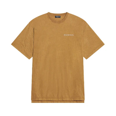 Balenciaga Beige Letter Print Crewneck Short Sleeve Regular Fit T-Shirt 612966TLVB39504