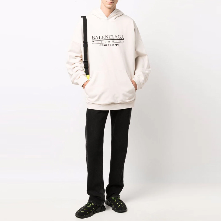 Balenciaga Beige Logo Print Oversized Hoodie Long Sleeve 674986TLVA99054 圖 3